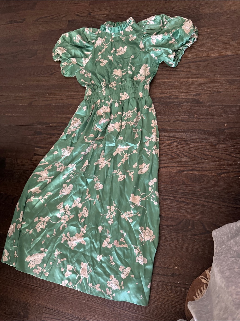 Sea Green Floral Maxi Dress with Puff Sleeves